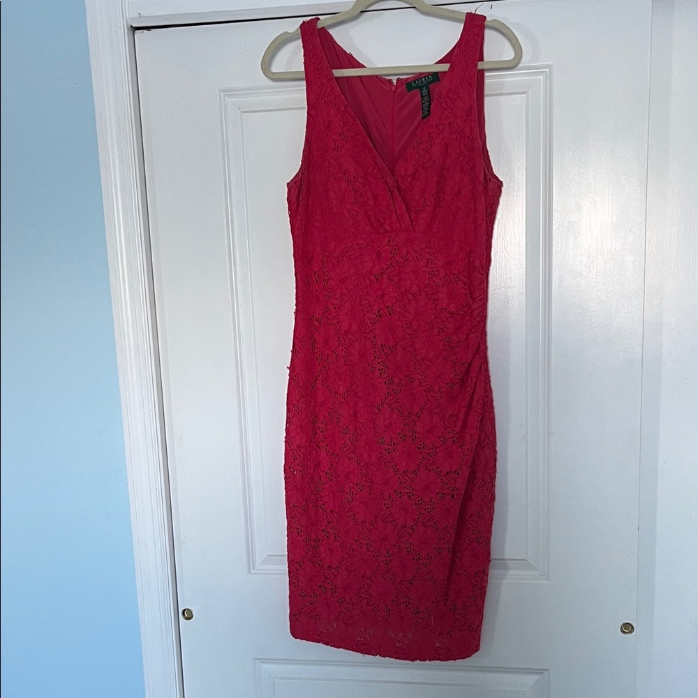 Ralph Lauren coral Lace Midi Dress